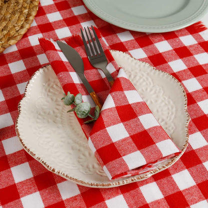 Red White Plaid Cloth Napkins with Fringe Set of 8, Buffalo Checkered Cotton Napkins Washable, Oversized Gingham Napkins, Christmas Dinner Napkins for Wedding, Parties, Thanksgiving, Dinner Decor