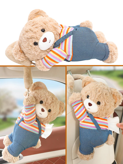 VimoDemo Cute Car Tissue Holder Accessories Animal Teddy Bear Funny Plushie Plush Hanging Tissue Cover Box in Car Decorative Tissue Storage for Home Bathroom Bedroom Office