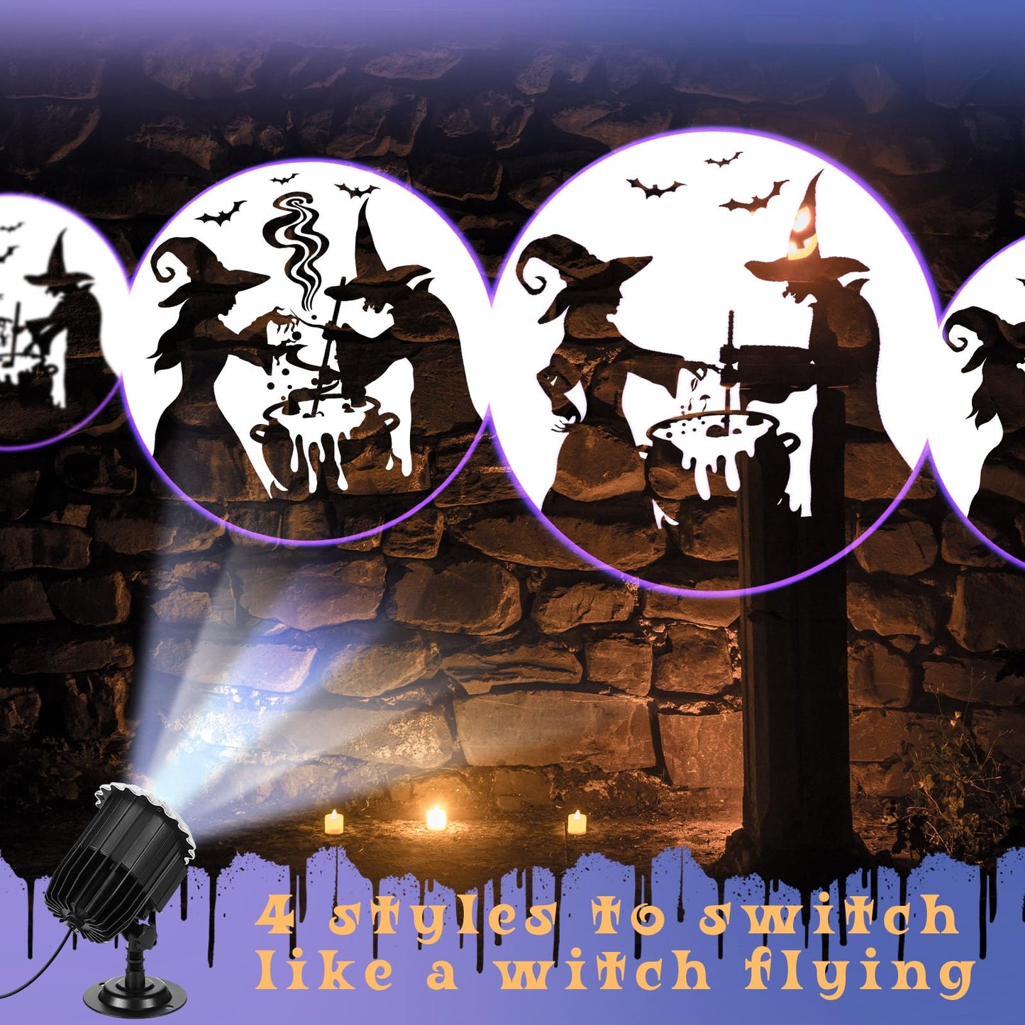 Lingvee Halloween Projector Light with 1 Film Slides Holiday LED Projector Lights Outdoor Reflectors Waterproof Landscape Decorative Rotation Lighting Movement Projection Lamp(Witches Poison)