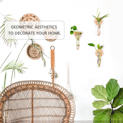 MITIME Wall Hanging Glass Planter Plant Propagation Station, Geometric Wooden Stand for Home Office Decoration