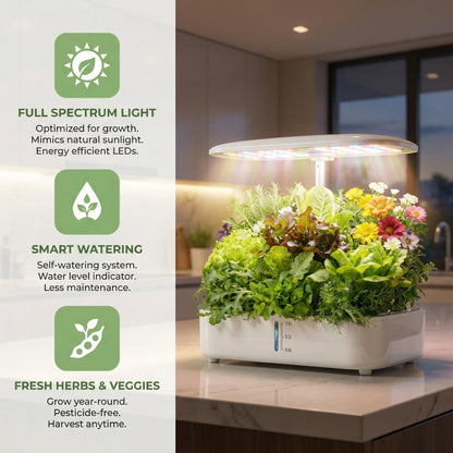 Hydroponics Growing System Kit, Soil-Free Indoor Herbs Garden, 12 Pods Plant Growth Equipment with 24W Full Spectrum LED Grow Light, Smart Silent Cycle Water Pump, 3.8L Tank for Gardening