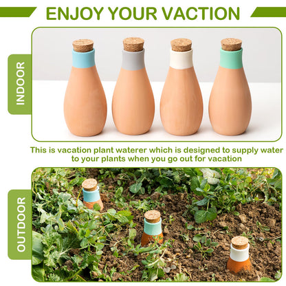 Premium Terracotta Self Watering Spikes – Automatic Bowling Ball-Shaped Plant Watering Tool for Indoor & Outdoor Use, 4 Pack - Perfect for Travel, Vacation, or Garden Care (Fun Bowling Ball Design)