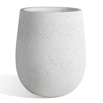 Worth Garden White Large Round Planter, 12.5" Dia x 18.5" H Lightweight Magnesium Oxide Cement Plant Pot with a Striped Textured Finish, Raised Pattern Concrete Look, Drainage Hole, Indoor & Outdoor