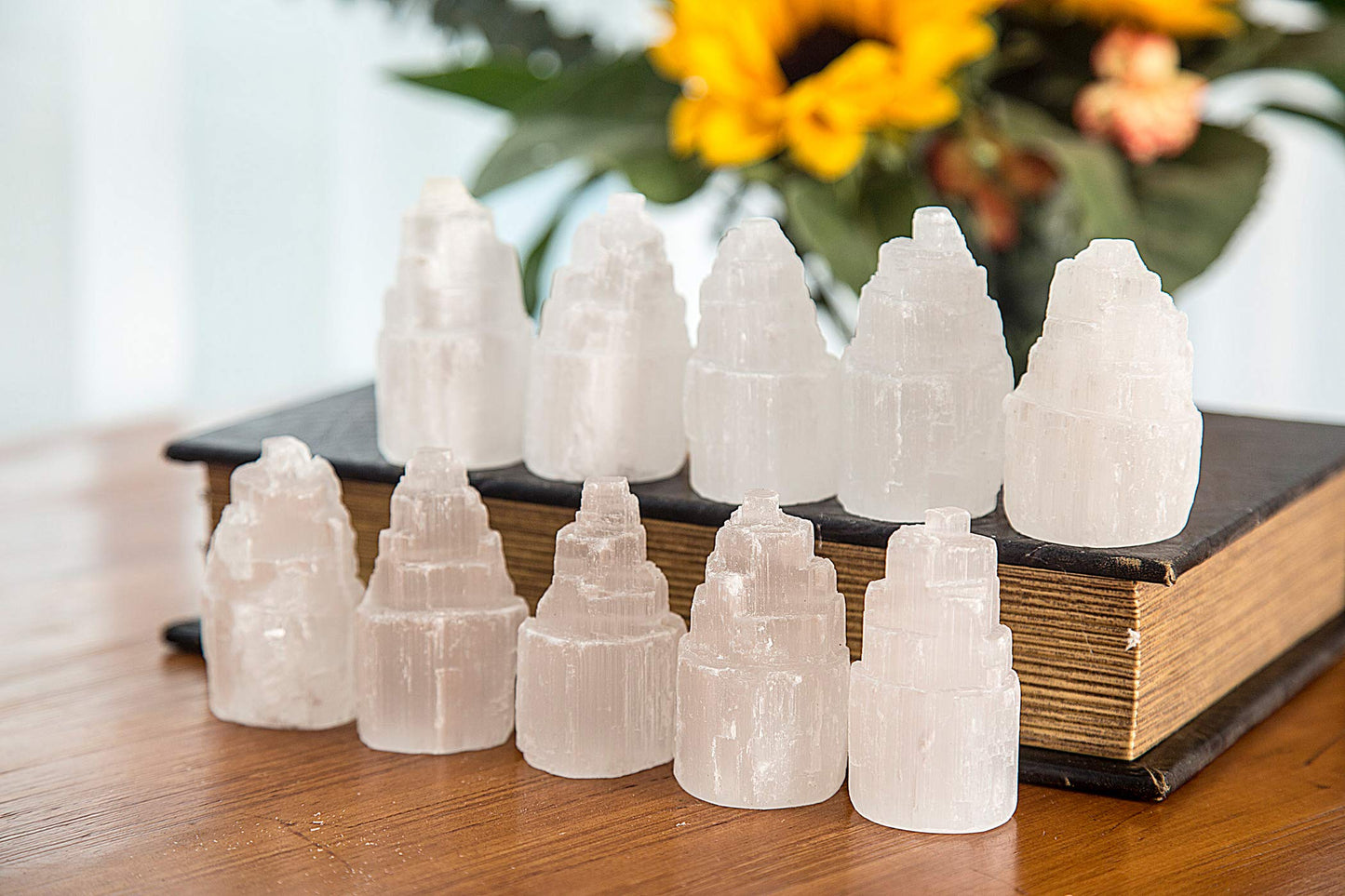 JIC Gem Set of 10 White Selenite Sky Tower Skyscraper Reiki Chakra Stone Crystal Healing Energy Tower 6-7cm Tall
