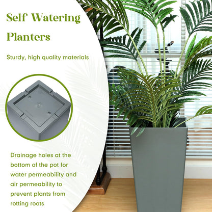 Yungyan Set of 4 Tall Outdoor Planters 20 Inches Tall Front Porch Planters Heavy Duty Flower Pot No Baskets Self Watering for Outdoor & Indoor (Grey)