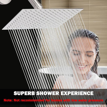 NearMoon Rain Shower Head, High Flow Stainless Steel Rainfall Shower, High Pressure Design, Awesome Shower Experience Even At Low Water Flow (12 Inch Rectangle, Brushed Nickel)