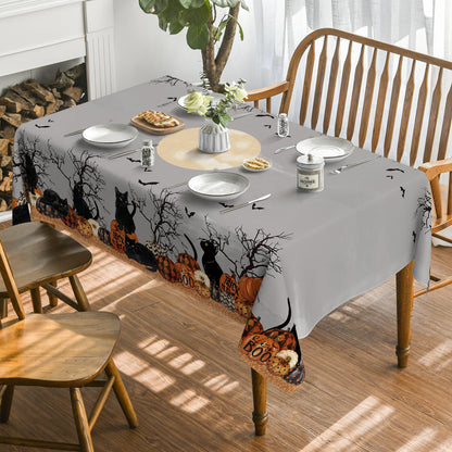 Horaldaily Halloween Tablecloth 52×70 Inch Rectangular, Buffalo Plaid Pumpkin Moon Cat Washable Table Cover for Party Picnic Dinner Decor