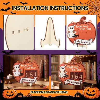 Sabary Pumpkin Books Read This Year Counter Cute Ghost Reading Book Sign Adopt a Ghost Reading Tracker Sign for Bookshelf Decor Halloween Gifts for Book Lovers Bookshelf Decor Wall Art