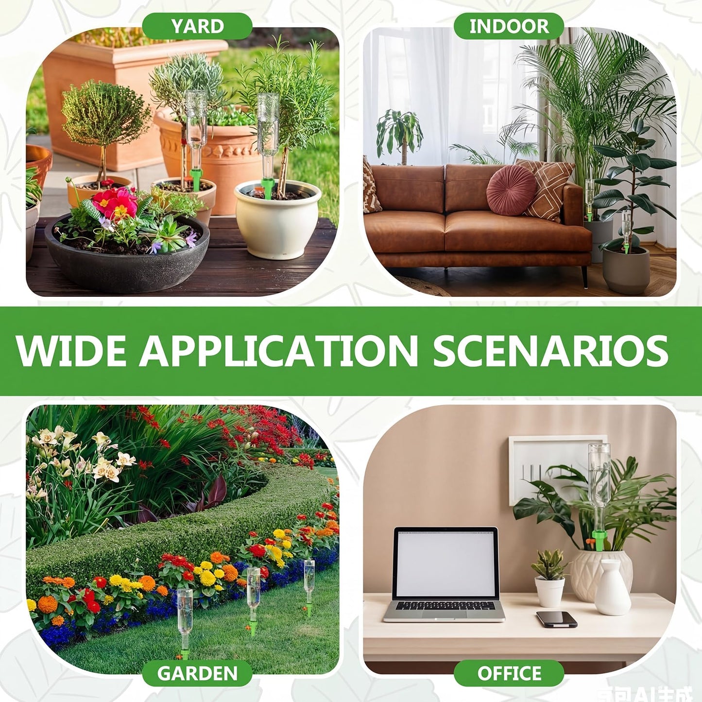 Ferrochef 6 Set Plant Watering Devices with Self Watering Spikes Automatic Planter Insert Spikes with Bottle Waterer Devices with Adjustable Control Valve for Vacation Garden Indoor (13.5 oz Bottle)