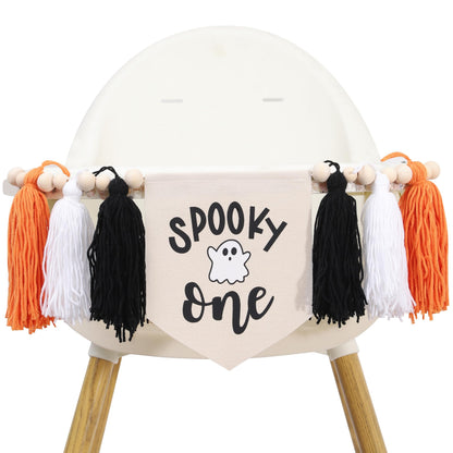 WAOUH Halloween 1st Birthday Decorations - Spooky One High Chair Banner,Cake Smash Halloween Spooky Banner,Ghost First Birthday High Chair Tassel Banner,Spooky Baby Birthday Photo Props