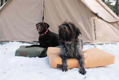 WHITEDUCK Outdoor Dog Bed Heavy-Duty 12oz Canvas, Water-Repellent Cotton, Machine Washable Removable Cover with Full-Length Zipper, Dog Bed for Large Dogs & Crate, (Tan) 28" Lx20 Wx4.3 th (S)