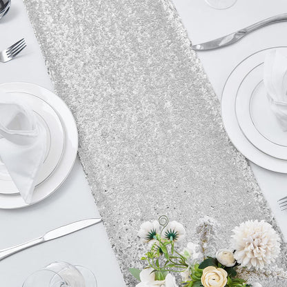 2 Packs 12 x 72 inches Silver Sequin Table Runner, Glitter Runner for Birthday Party Supplies Decorations Wedding Bachelorette Holiday Celebration Bridal Shower Baby Shower