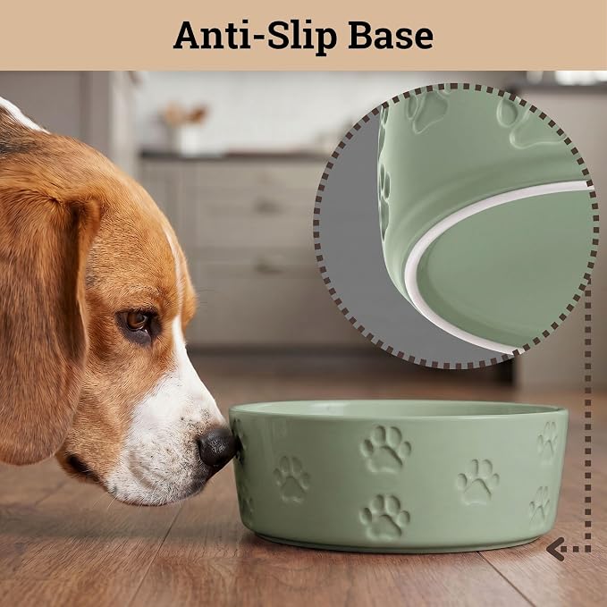 Ceramic Dog Bowl Set of 2 with Anti-Skid Base - 6.5" Wide x 2.5" Tall Ceramic Dog Bowls Medium Sized Dogs - 3.8 Cup Capacity Food and Water Bowls for Dogs - Rubber Bottom Pet Bowl Set of 2 Medium Size