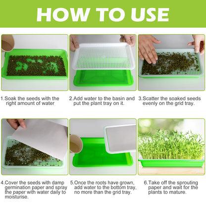EBaokuup 10 Pack Seed Sprouter Tray with Drain Holes - BPA Free Seed Garden Plant Germination Propagation Trays, Soil-Free Wheatgrass Tray Sprouter Microgreens Growing Kit with Germinating Paper