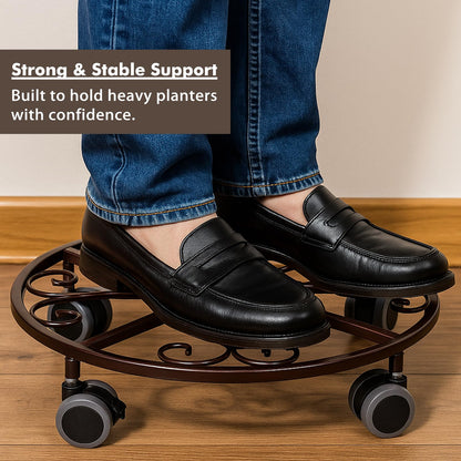 5 Pack Plant Caddy with Wheels Heavy Duty 13.5 Inches Metal Plant Stand with Wheels Plant Dolly Rolling Plant Stand Plant Roller with Casters for Indoor and Outdoor, Bronze