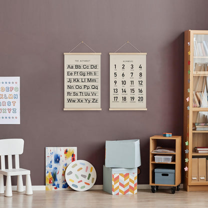 HRQKO Alphabet Numbers Poster Hanger Frame Set of 2, Nursery Wall Decor, Black ABC Poster Wall Art with Wooden Frames, Alphabet Banner Wall Hanging Decor for Boy Toddler Room Playroom, 16x24 inch