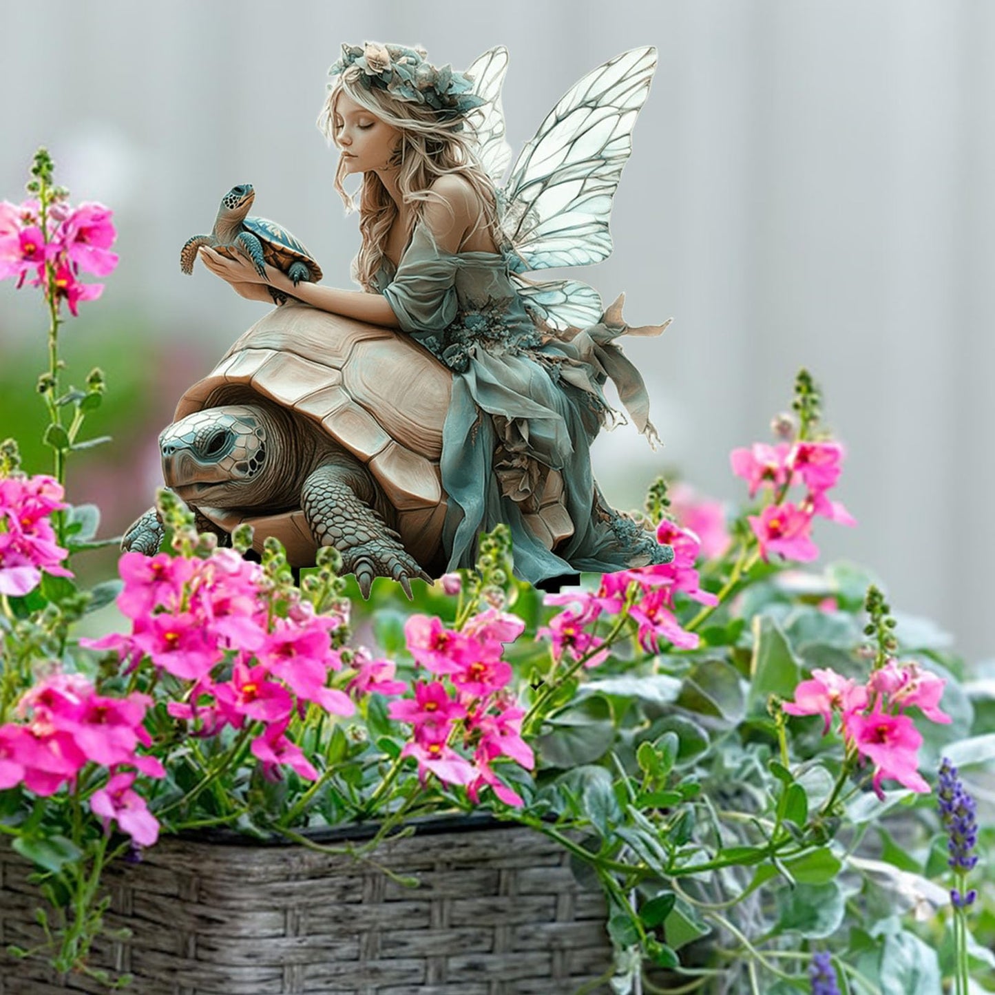 ANNUOZE Fairy Garden Stake Decor, 2D Flat Acrylic Fairy Garden Decor Panel, Elf Yard Sign for Outdoor Indoor Yard Lawn Plants Pots, Fairy Garden Accessories (Fairy and Turtle)