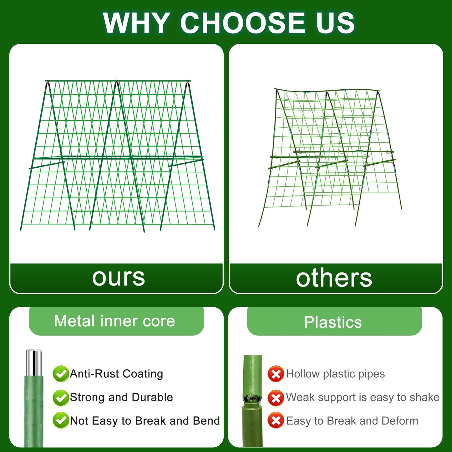 2 Packs 48" x 48" Foldable Cucumber Trellis for Raised Bed- A-Frame Garden Trellis for Climbing Plant Outdoor with Climbing Net & Plant Support Clip for Outdoor Plants Zucchini Vegetables Flowers