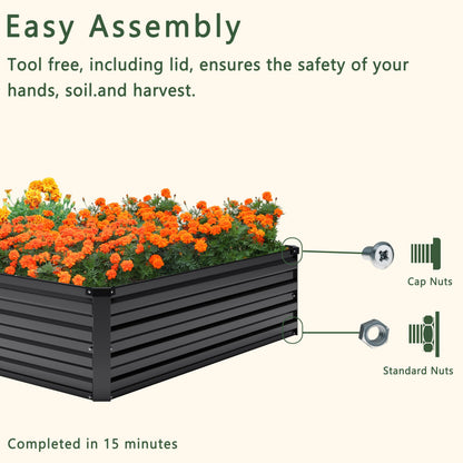MGNO 2pcs 8x2x1FT Galvanized Raised Garden Bed-Outdoor Planter Box for Vegetables-Metal Garden Bed,Rectangle Planting Box for Herb,Flower,Black
