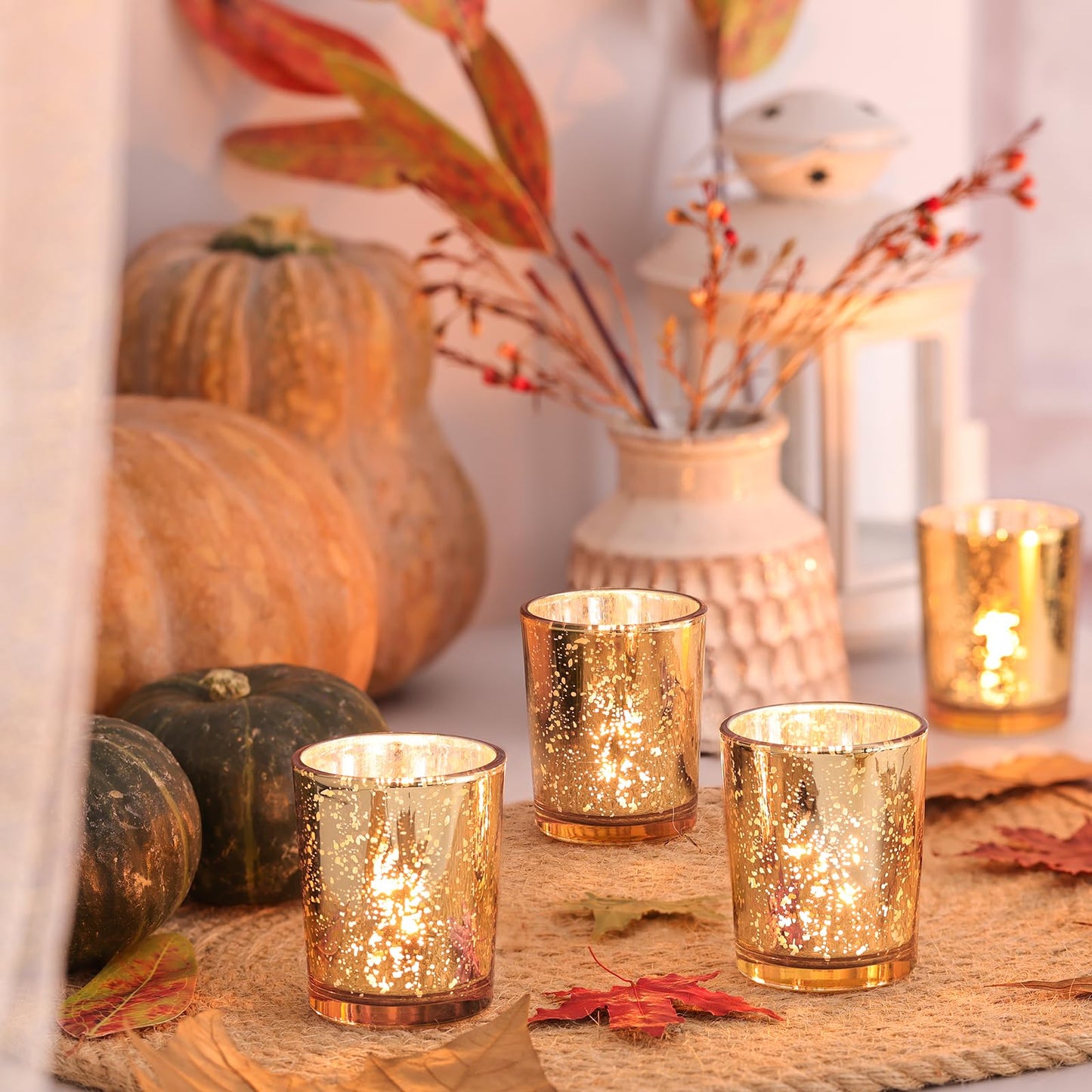 Volens Gold Party Decorations 72pcs, Mercury Glass Gold Votive Candle Holders Set for Wedding, Bridal and Baby Shower