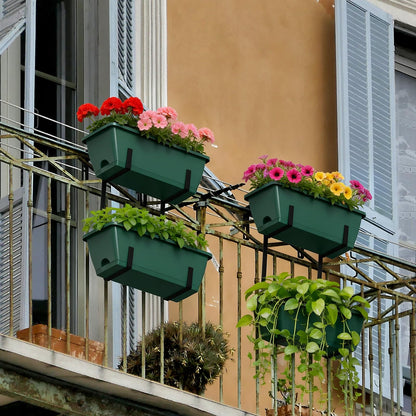 Rectangle Planters Box, 4 Pack Deck Hanging Planters for Railings, Window Box Planter with Drainage Holes & Trays, 16.9 Inch Balcony Planters Railing Hanging with Metal Brackets, Black Green (Green)