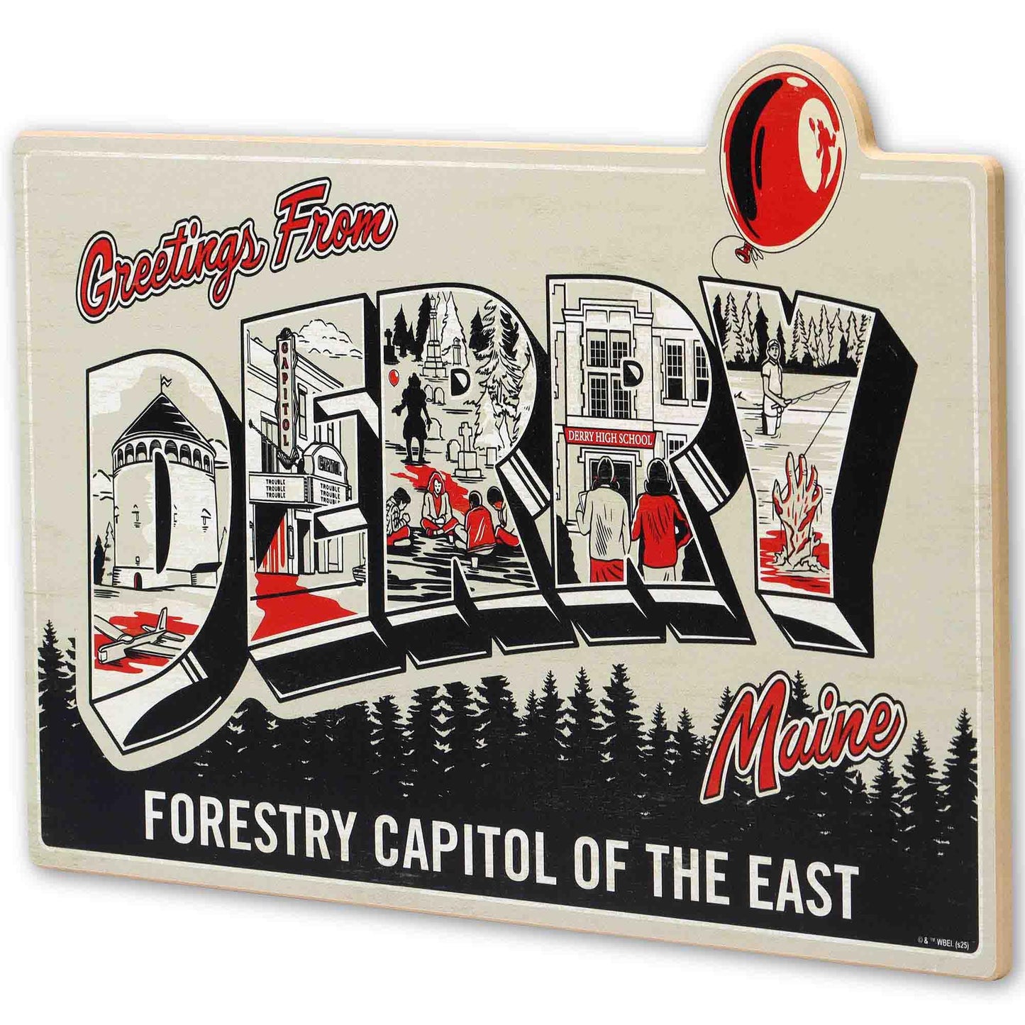 Open Road Brands It: Welcome to Derry Wood Wall Art - Greetings from Derry Sign for Movie Room or Halloween Decor