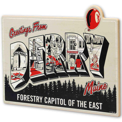 Open Road Brands It: Welcome to Derry Wood Wall Art - Greetings from Derry Sign for Movie Room or Halloween Decor