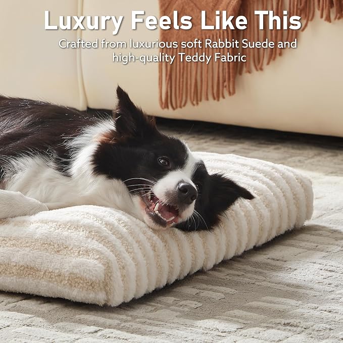 FURTIME Washable Dog Bed Medium Size Dogs, Deluxe Dog Crate Beds Comfy Fluffy Kennel Pad Anti-Slip Pet Sleeping Mat, Machine Washable Dogs Pillow, 29"x21"x3", White