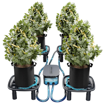 MARS HYDRO Auto Drainage System with Water Pump, 4 Elevated Runoff Trays & 4-Pack 5 Gallon Grow Bags, Plant Drainage Saucers for Indoor Plants Grow Tents