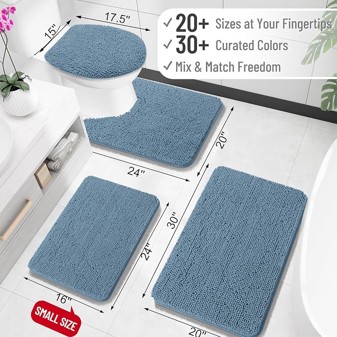 OLANLY Large Bathroom Rugs 59x35, Extra Soft Absorbent Chenille Bath Rugs, Rubber Backing Quick Dry, Machine Washable Bath Mats for Bathroom Floor, Tub and Shower, Home Decor Accessories, Airy Blue