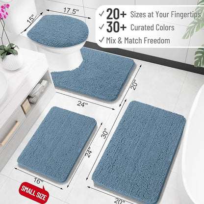 OLANLY Large Bathroom Rugs 40x24, Extra Soft Absorbent Chenille Bath Rugs, Rubber Backing Quick Dry, Machine Washable Bath Mats for Bathroom Floor, Tub and Shower, Home Decor Accessories, Airy Blue