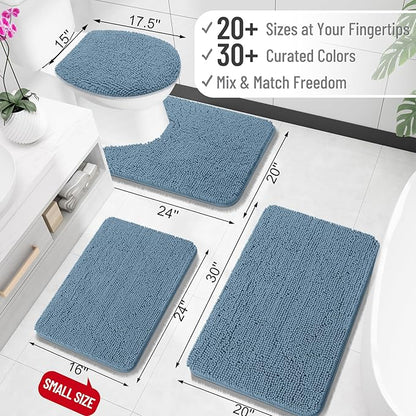 OLANLY Large Bathroom Rugs 50x30, Extra Soft Absorbent Chenille Bath Rugs, Rubber Backing Quick Dry, Machine Washable Bath Mats for Bathroom Floor, Tub and Shower, Home Decor Accessories, Airy Blue