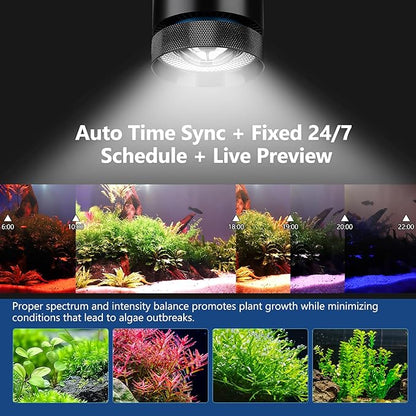 fishkeeper Aquarium Clip-On Stream Light with Auto Time Sync & 24/7, Full Spectrum LED Fish Tank Lights with 9 Colors, Set Any Timer & 1-100% Dimming, Adjustable Clamp for Freshwater Plants Tanks 100W