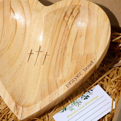 Dimeho Heart Prayer Bowl Wooden Handcrafted Prayer Dough Bowl with Cards Christian Gifts Love Shaped Decor Bowl for Women Religious Christmas Easter Thanksgiving Day