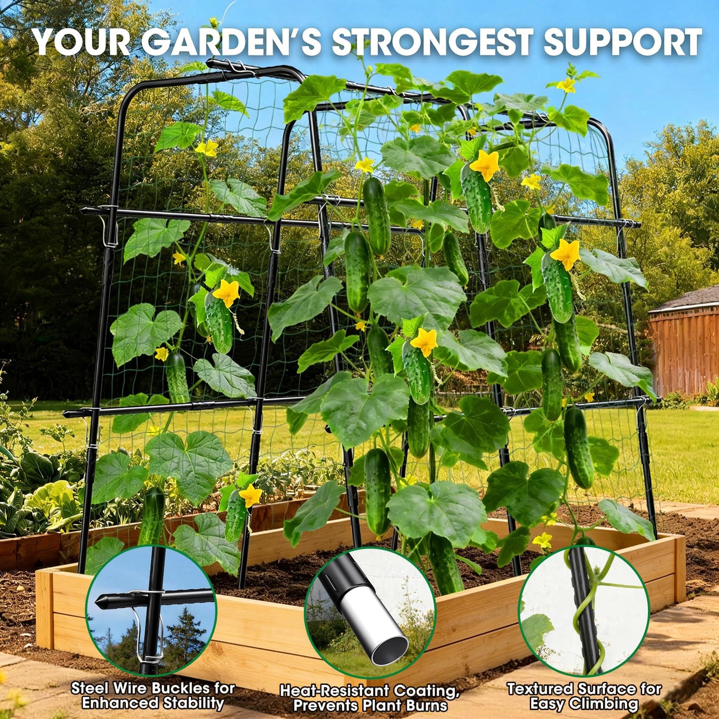 Cucumber Trellis for Raised Bed and Garden, 47" H x 47" W U-Shaped Metal Garden Trellis for Climbing Plants with Nylon Netting, Vegetable Support Frame
