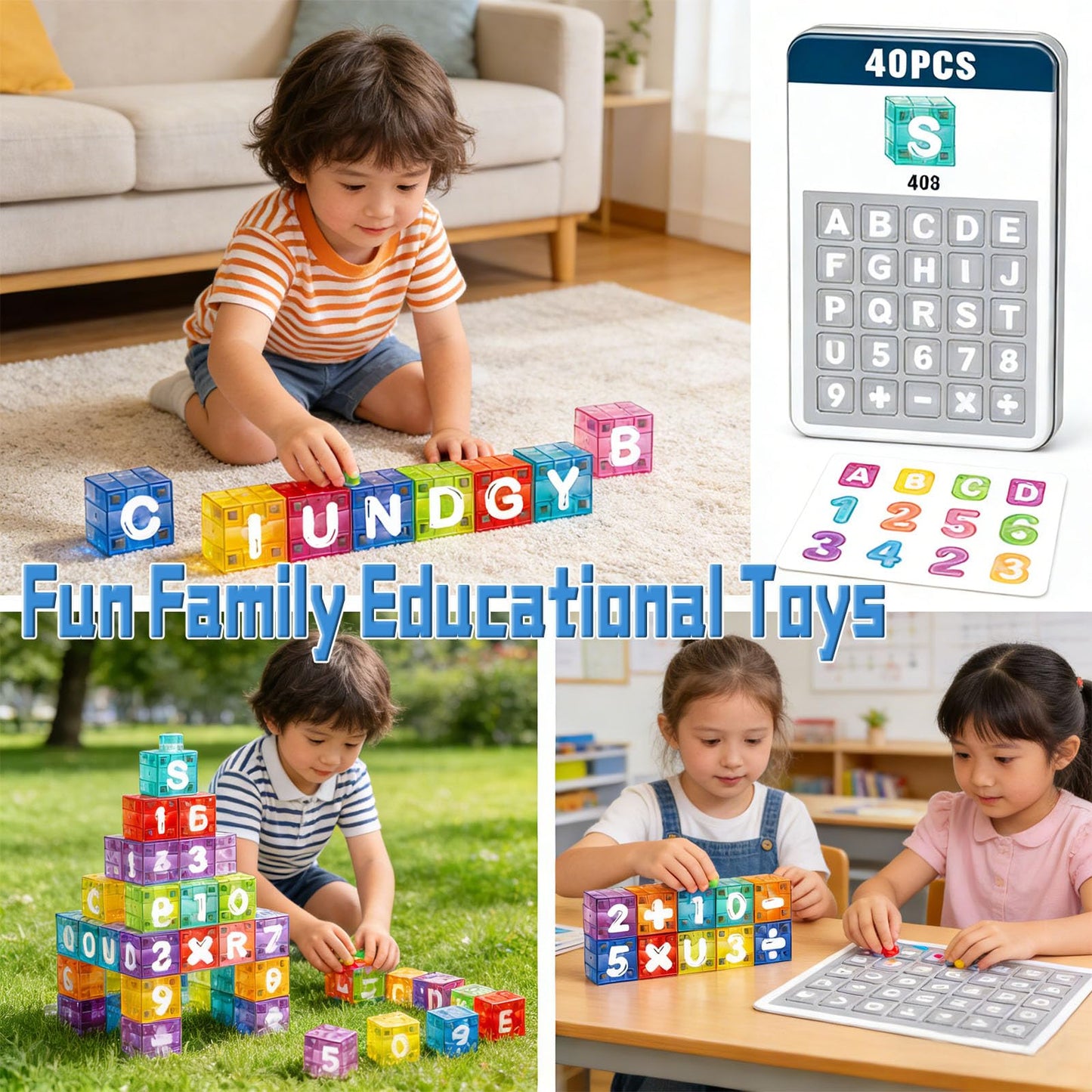 Varaict Magnetic Letters and Numbers for Kids Ages 3-8 | 40 Piece Educational Alphabet Learning Toy Set | STEM Montessori Spelling and Math Blocks for Preschool Kindergarten