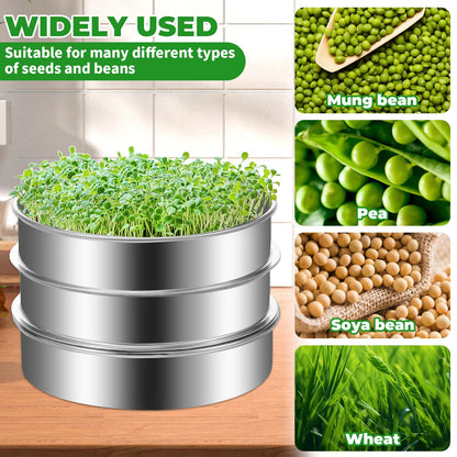 Zuxmvot Sprouts Growing Kit Stainless Steel, Stackable Seed Sprouting Tray, Stainless Steel Seed Sprouting Kit, Seed Sprouter Kit for Beans Peas Broccoli Alfalfa Seeds Wheat Grass (8 in)