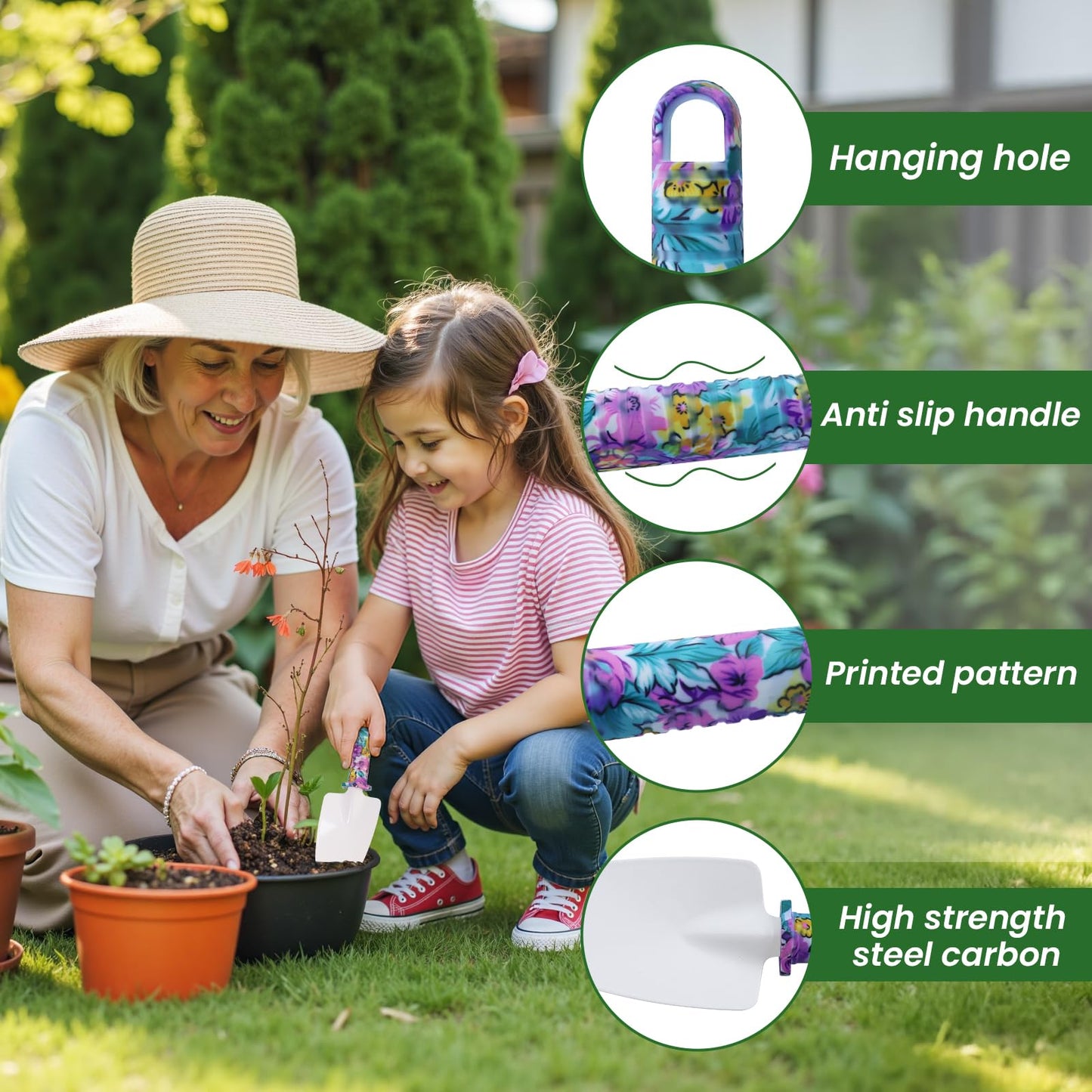 Gardening Tools Set for Women, 10-Piece Purple Floral Heavy Duty Garden Tool Set with Storage Tote Bag, Gardening Tools Kit with Ergonomic Non-Slip Handle, Ideal Women's Gift for Gardening