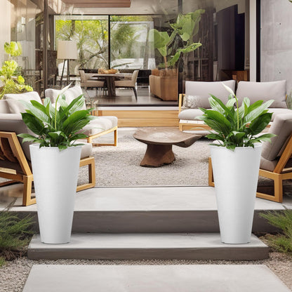 Kante Tall Round Planter Set of 2, 29 Inch Tall Decorative Planter Pots for Outdoor Indoor Garden Patio Front Porch (White)