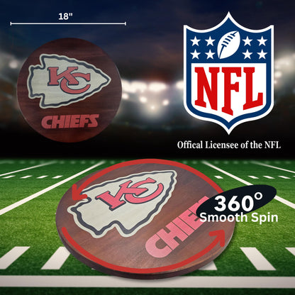 18” Wooden Lazy Susan - Kansas City Chiefs Logo by Fan Creations - Decorative Turntable Rack for Kitchen, Storage, Dining Buffet Tables - Tabletop Accessory for Game Day, Parties, Man Cave