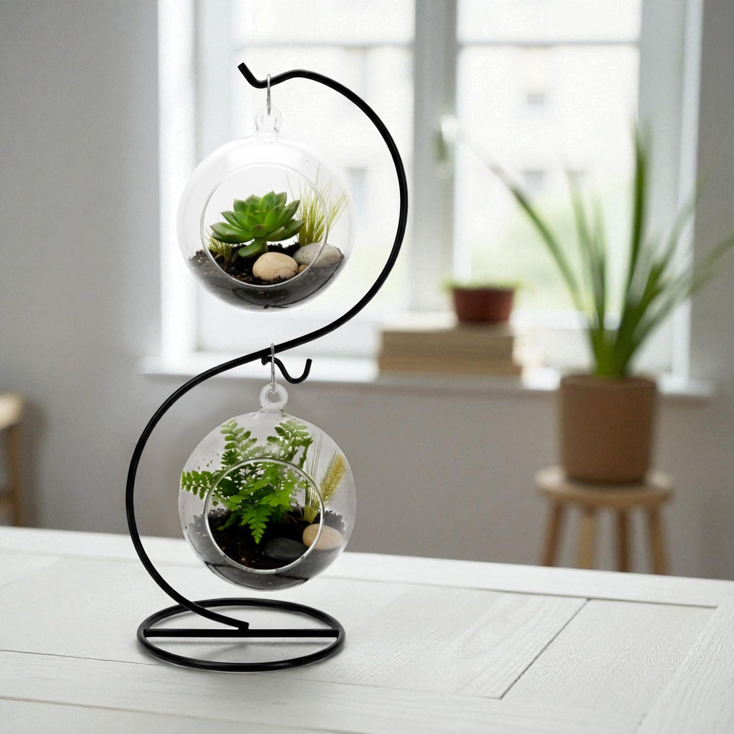 Ornament Display Stand Iron Pothook for Hanging Glass Globe Air Plant Terrarium Disco Witch Ball Christmas and Home Wedding Office Party Decoration Black Hanger Rack Hook Tree Flower Pot Holder