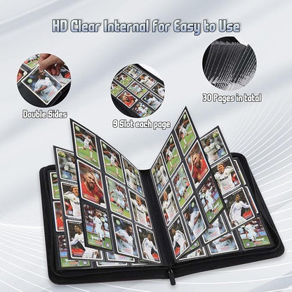Trading Card Binder, Premium 9 Pocket Double Sided 540 Pocket PU Card Collection Binder, Collectible Trading Card Albums for MTG, TCG, Sport Card, Game Cards (Gray)