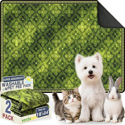 Washable Pee Pads for Dogs, Reusable Puppy Potty Training Pads, Ultra-Absorbent Thick Waterproof Leak-Proof Non-Slip Pads & Mat for Crate, Playpen, Floor, Whelping & Housebreaking , 2 Pack 18"x24"