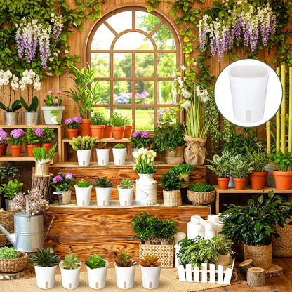 Meyeyaia 18 Pcs Self Watering Pots 3 Sizes Plastic Self Watering Planters Small Flower Plant Pot with Inner White Pot for Indoor House Plants, Flower (3", 4", 5")
