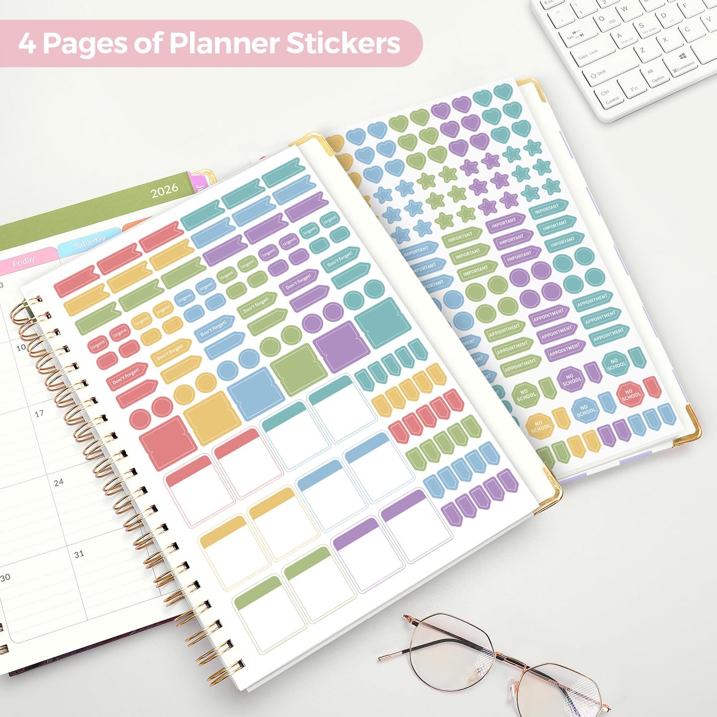 SKYDUE Teacher Planner 2026-2027 Academic Year, 8.5" x 11" Deluxe Teacher Lesson Planner with Monthly Tabs & Stickers, Lesson Plan Book 26-27, FloralA
