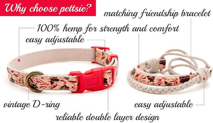 Pettsie Matching Dog Collar and Owner Friendship Bracelet Set | Adjustable for Small & Medium Dogs, Durable & Soft Hemp, Strong D-Ring, Stylish Box, Red