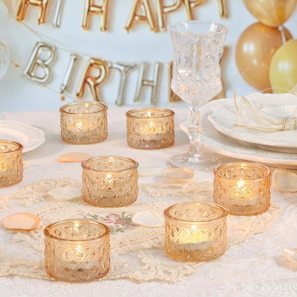 MATAHUM 24 Pack Gold Tealight Candle Holders, Glitter Diamond Glass Votive Candle Holders Bulk for Wedding Centerpieces, Bridal Shower, Baby Shower, Birthday, Anniversary, Party Decor