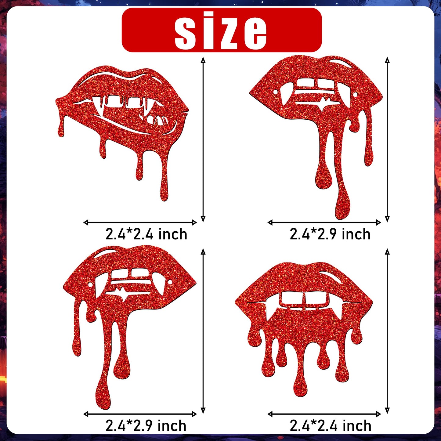 Halloween Vampire Cupcake Topper Red Have a Bite Cake Decorations 24PCS Double Sided Glitter Zombie Vampire Party Decorations Horror Theme Cake Picks for Halloween Birthday Party Supplies