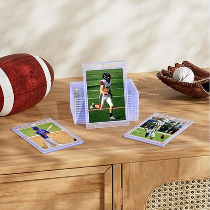 Basthalan 100ct Magnetic Card Holder, 35pt Ultra Slim One Touch Card Holder, Hard Plastic U-V Protectors, Mag Hard Case for Trading, Sports, Game, Football, Baseball Cards