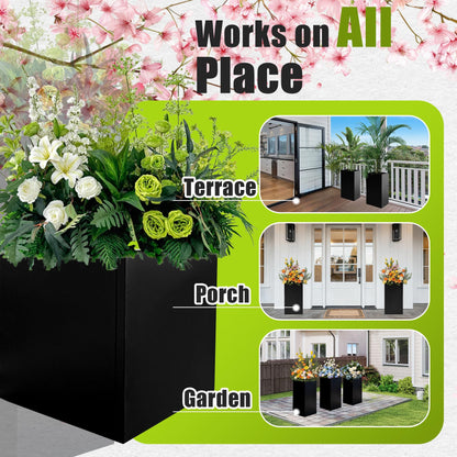 Fsehyue Metal Planter Box 16" x 16" x 16" Large Square Planter Heavy Duty Galvanized Steel Tall Plant Boxes with Insert Shelf and Drainage Holes for Outdoor Patio Yard Garden Porch Terrace